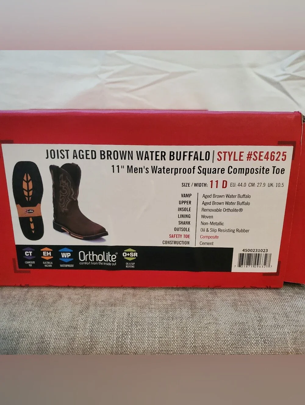 Justin Joist Aged Brown Water Buffalo Men's Size 11D NIB